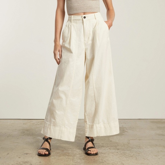 Everlane Pants - Everlane The Tourist Pant Cream High-Waisted Wide-Leg Pants